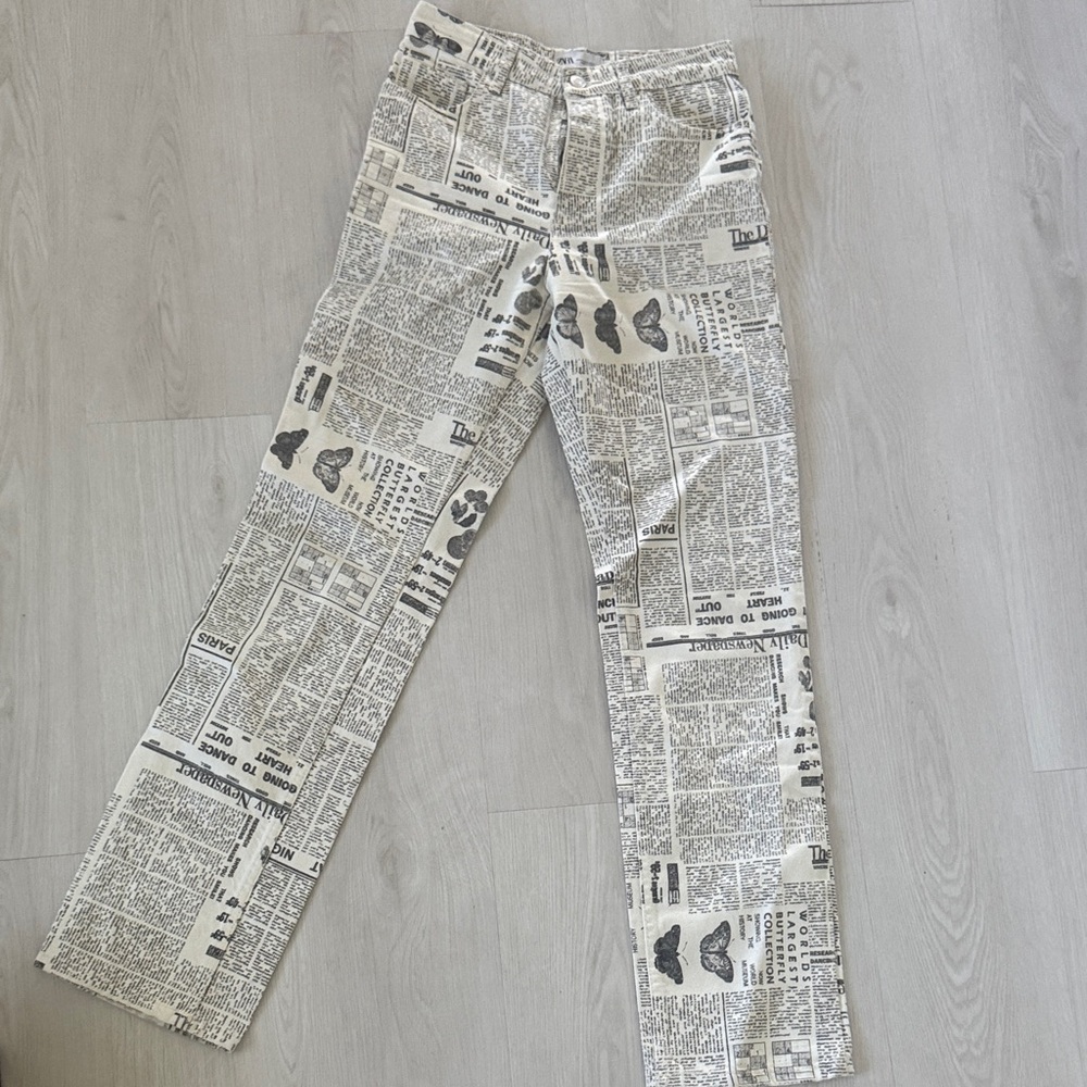 Zara Black on Cream Newspaper Print Pants